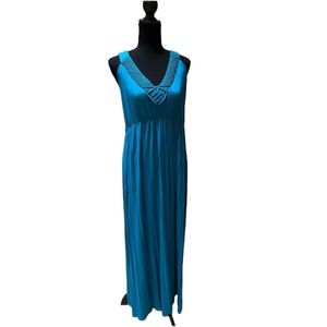 Lane Bryant Teal Blue Pleated V-Neck Maxi Dress